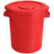A red plastic bin with a lid.