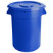 A blue plastic 32 gallon ingredient storage bin with lid.