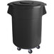 A black mobile ingredient storage bin with lid and wheels.