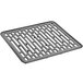 A grey square plastic sink mat with holes.