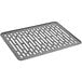 A grey rectangular plastic sink mat with a grid pattern of holes.