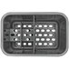 An OXO stainless steel sink caddy with holes in it.