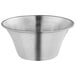 A Tablecraft stainless steel sauce cup with flared rim.