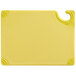 A yellow rectangular San Jamar Saf-T-Grip cutting board.