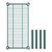 A green metal grid shelf from Regency with four poles.