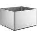 A silver rectangular bowl with a white background.
