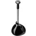 A black and silver metal toilet plunger holder with a dome-shaped cover.