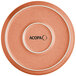 A close up of an Acopa Terra Cotta Matte Coupe Porcelain Plate with the word Acopa on it.