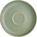 A sage green Acopa Pangea porcelain saucer with a round center.
