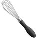 An OXO Good Grips narrow piano whisk with a black handle.