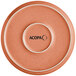 A close-up of an Acopa Terra Cotta matte coupe porcelain plate with the word "Acopa" on it.