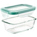 An OXO Good Grips rectangular glass container with a leakproof lid.
