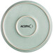 A close up of an Acopa Harbor Blue matte coupe porcelain plate with the word "Acopa" on it.
