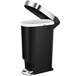 A black simplehuman slim step-on trash can with a lid.
