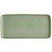 A rectangular sage green Acopa Pangea porcelain platter.