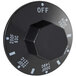 A black knob with white text for an Avantco fryer.