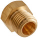 A brass threaded male fitting for a natural gas pipe.