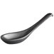 A black Acopa Izumi melamine soup spoon with a long handle.