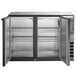 A Beverage-Air black and silver underbar height back bar refrigerator with two solid doors open.