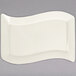 A white rectangular Fineline plastic plate with a curved edge.
