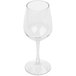 A close-up of a clear GET Social Club Tritan plastic wine glass.