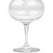 A clear GET Social Club Tritan plastic coupe glass with a stem.