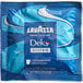 A blue package of Lavazza Gran Filtro Decaf Single Serve Coffee Pods with white text and a blue design.