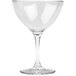 A clear Tritan plastic martini glass with a stem.