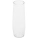 A clear plastic stemless champagne flute with a white background.
