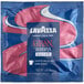 A blue package of Lavazza Gran Riserva Filtro Single Serve Coffee Pods with white and red text.