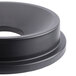 A black circular lid with a hole in the center.
