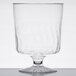A clear Fineline Flairware plastic wine cup with a wavy rim.