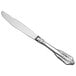 A silver stainless steel Acopa Ophelia dinner knife with a handle.
