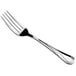 An Acopa stainless steel dinner fork with a curved silver handle.