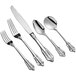 Acopa Ophelia 18/10 stainless steel flatware set with a spoon and knife.
