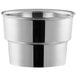 A stainless steel malt cup with a black collar.