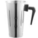 A stainless steel Choice malt cup with a black plastic handle.