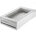 A clear rectangular aluminum cooling station with a white surface.