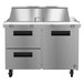 A Hoshizaki stainless steel refrigerated sandwich prep table with 2 drawers and a door.