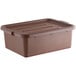 A brown polypropylene bus tub with a lid.