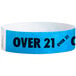 A blue Carnival King wristband with black text that reads "OVER 21"