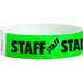 A neon green Carnival King paper wristband with black "STAFF" text.