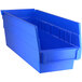 A blue plastic Regency shelf bin.