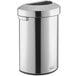 A Rubbermaid stainless steel half round waste container with a lid.