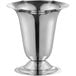 A stainless steel tulip sundae dish with a round base.