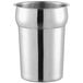 A silver stainless steel cup with a lid.