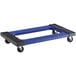 A blue and black plastic Lavex dolly with black wheels.