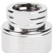 A close-up of a T&S stainless steel threaded nut.