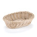 A honey oval plastic bread basket with a handle.