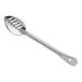 A Choice stainless steel slotted basting spoon with a handle.